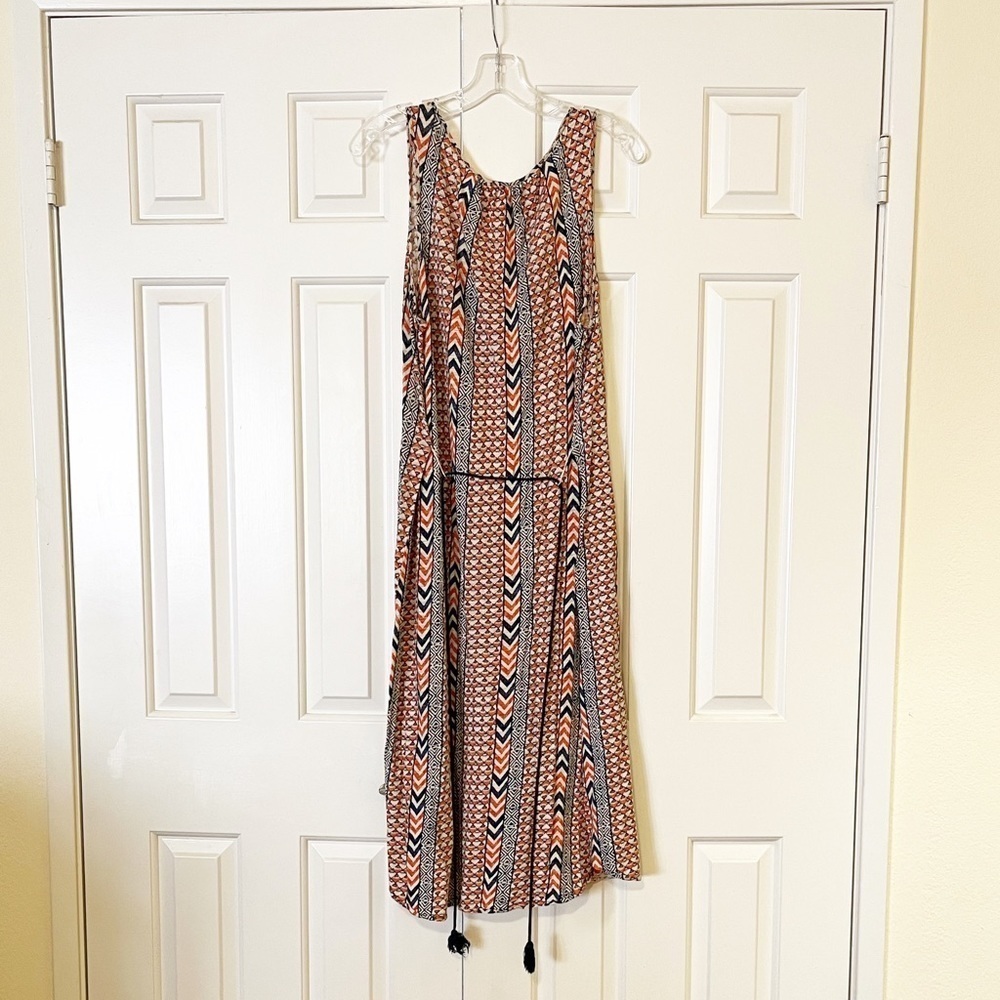 Lucky Brand Maxi scoop neck Aztec bohemian sleeveless dress w/ belt tassels. L - Picture 9 of 11